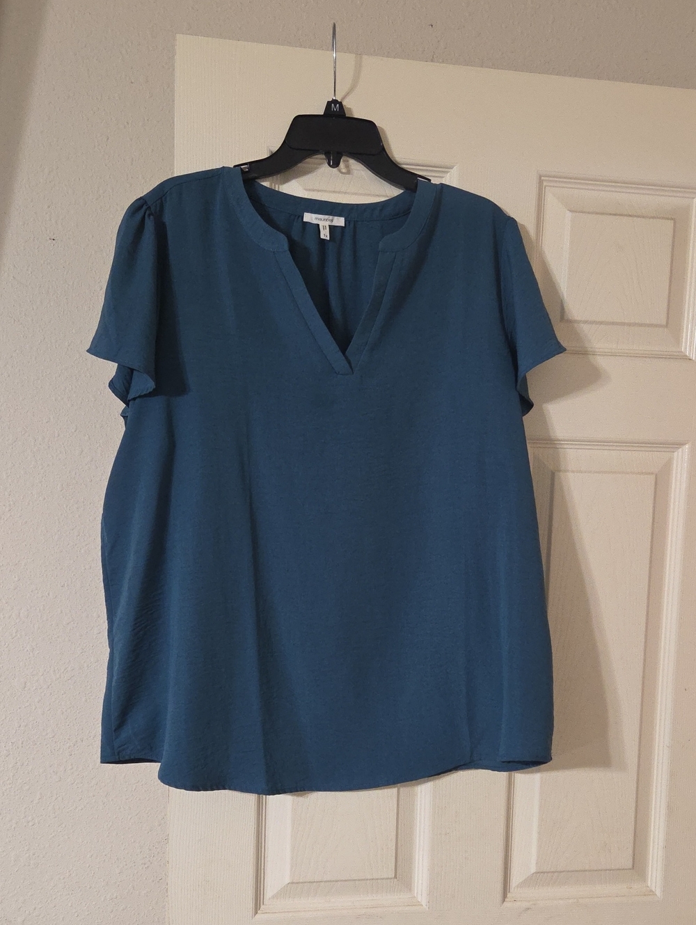 Maurices Teal Split-Neck Flutter Sleeve Blouse Size 1X